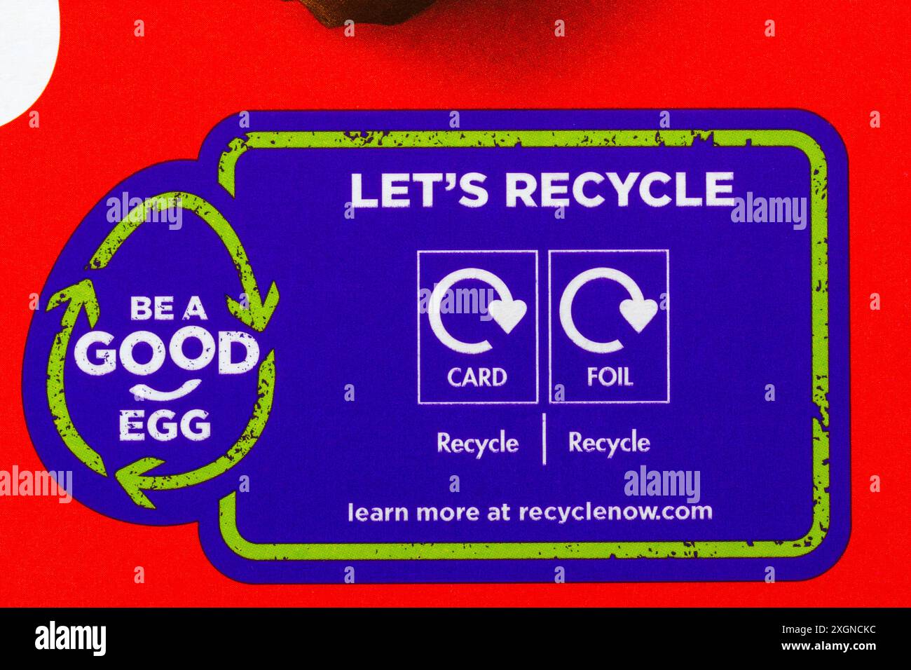 Soyez un bon œuf recyclons - détail sur la boîte de Cadbury Creme Egg Easter Egg Banque D'Images