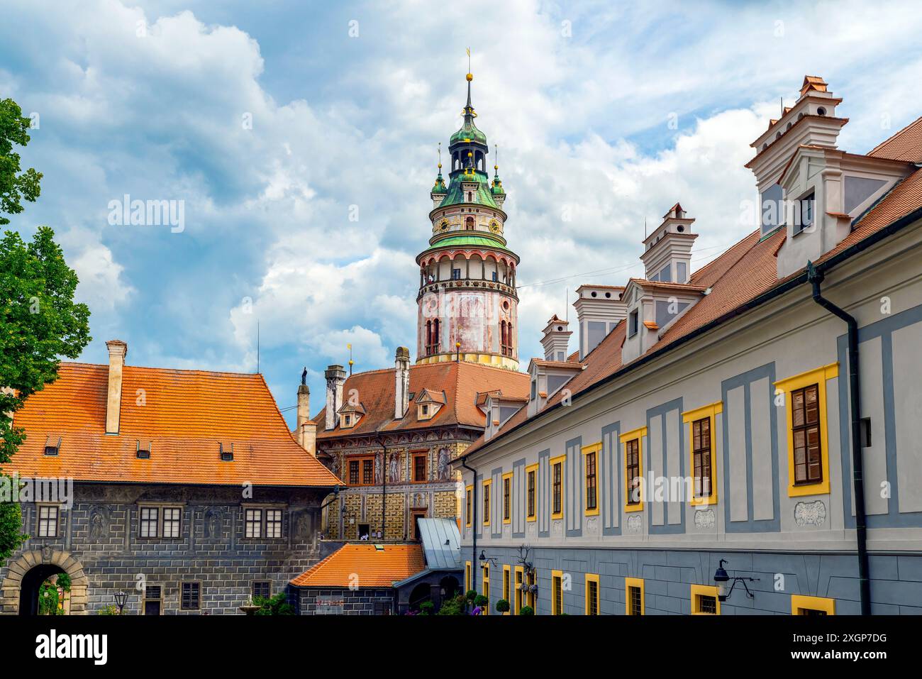 Český Tour du château de Krumlov. Český Krumlov est une ville de la Bohême du Sud de la République tchèque. Banque D'Images