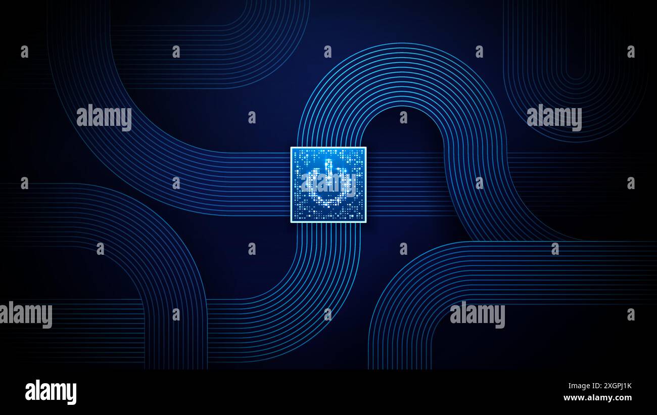 Fond de technologie avec puce ai incandescente au centre de la carte de circuit imprimé. Illustration de Vecteur