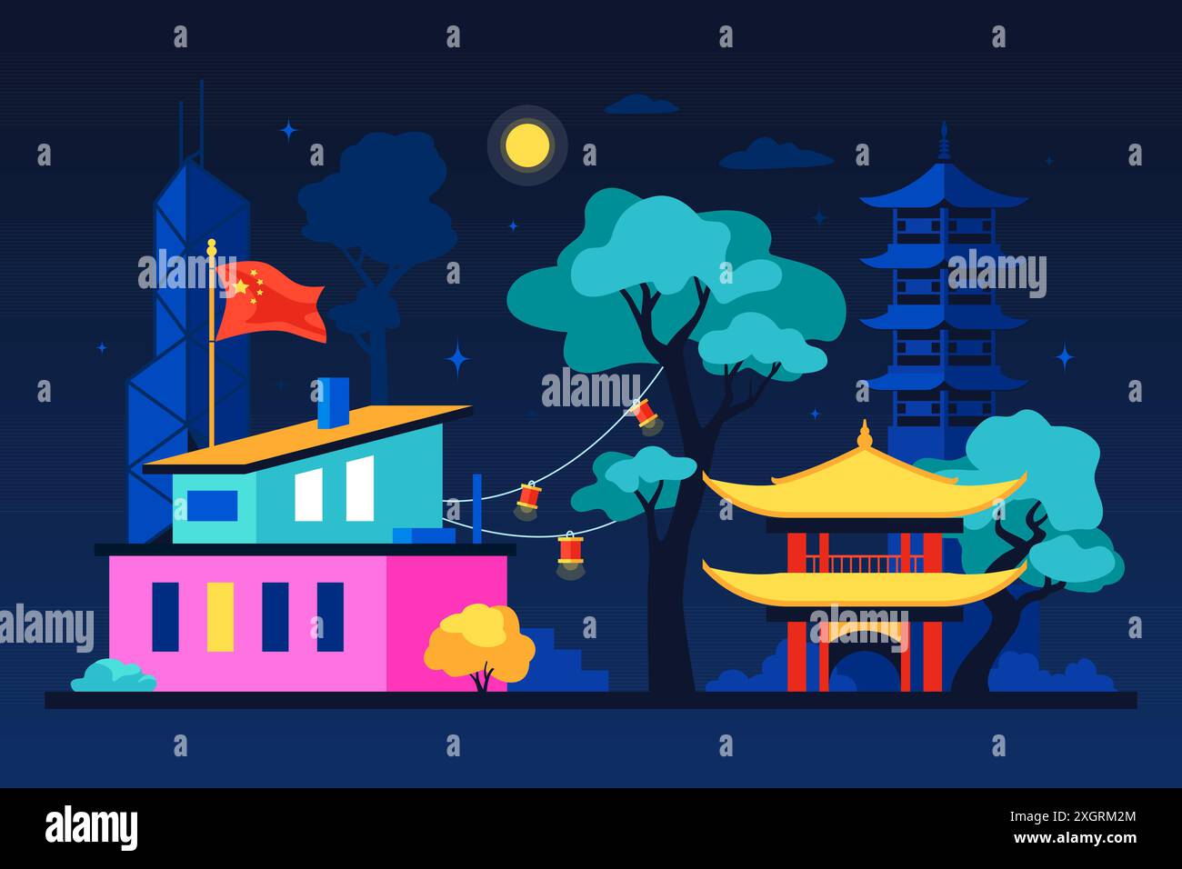 Bâtiments chinois nationaux - illustration vectorielle colorée moderne Illustration de Vecteur
