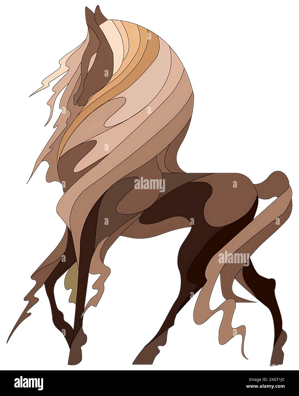 Une illustration d'un cheval avec des lignes fluides dans les tons de brun et beige Banque D'Images