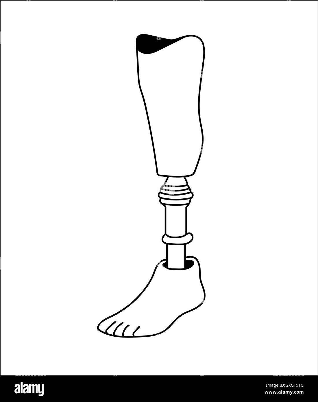 Prothèse de jambe line art, pied artificiel pour la rééducation orthopédique, implant bionique, exosquelette. Symbole de contour Illustration de Vecteur