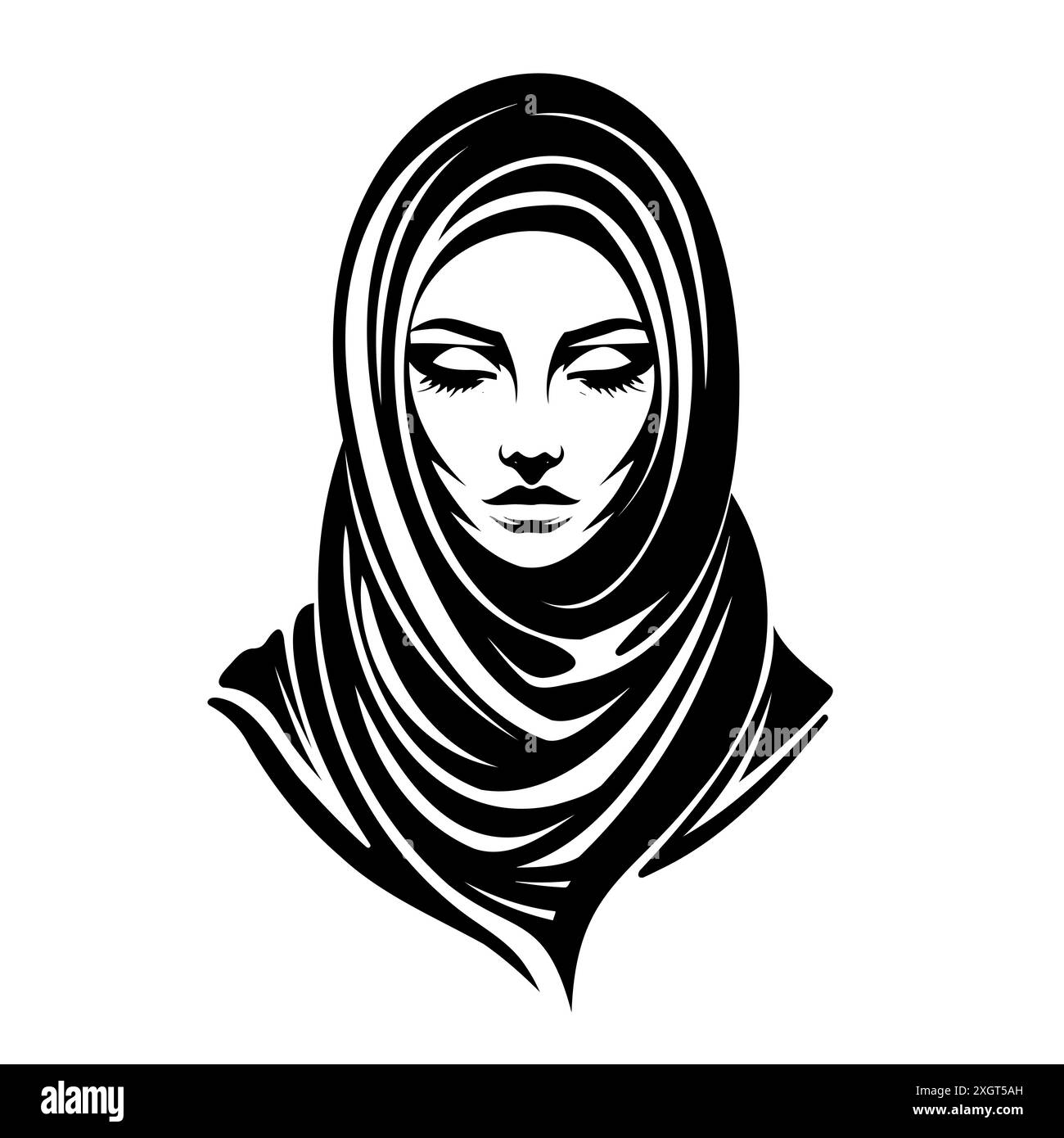 Femme élégante en Hijab avec illustration des yeux fermés Illustration de Vecteur