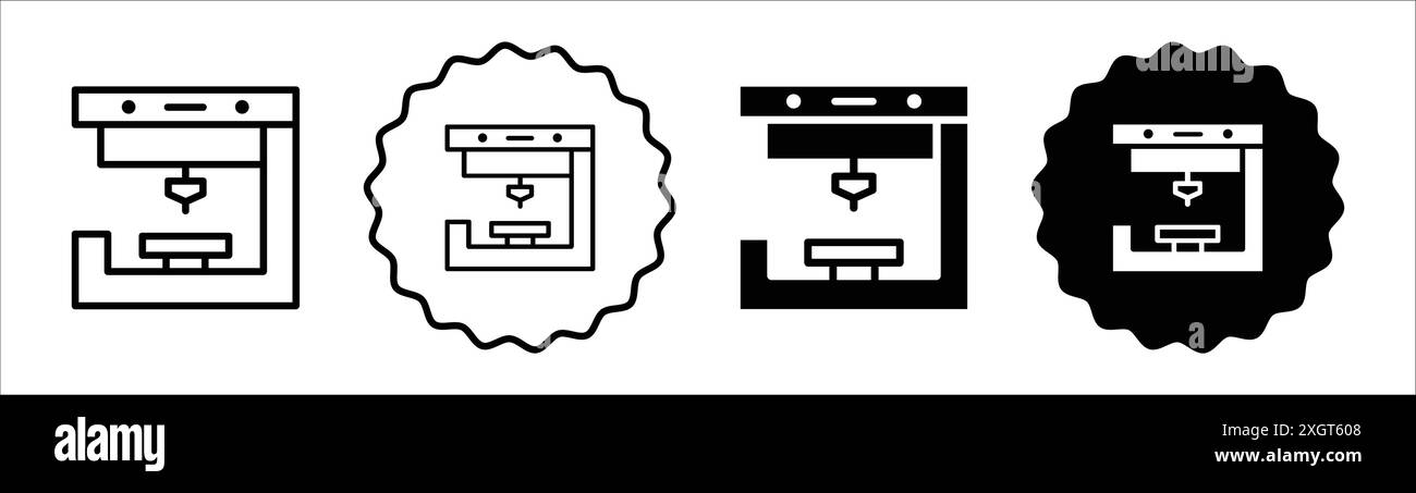 Icône d'imprimante 3D logo signe vectoriel contour en noir et blanc Illustration de Vecteur