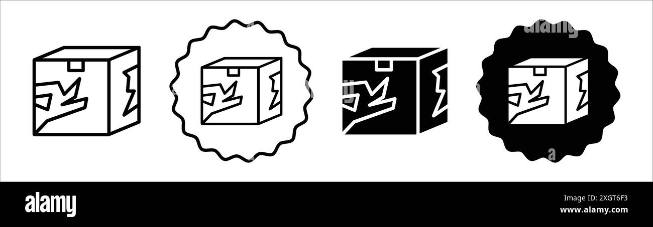 Contour de vecteur de signe de logo d'icône de boîte en carton cassé en couleur noire et blanche Illustration de Vecteur