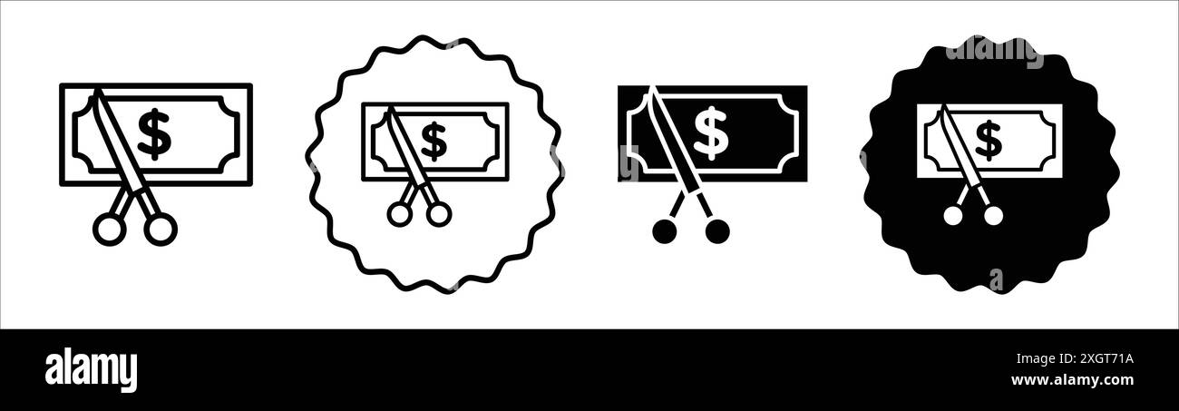 Contour de vecteur de signe de logo d'icône de coupe de coût en couleur noire et blanche Illustration de Vecteur