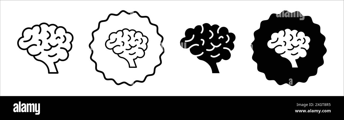 Contour de vecteur de signe de logo de cerveau humain en couleur noire et blanche Illustration de Vecteur