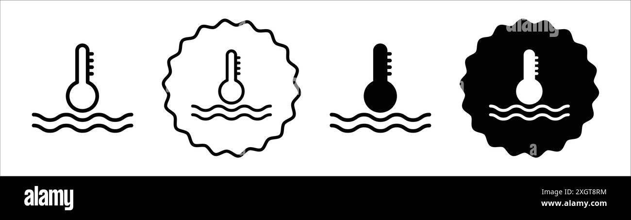 Contour de vecteur de signe de logo d'icône de température de liquide en noir et blanc Illustration de Vecteur