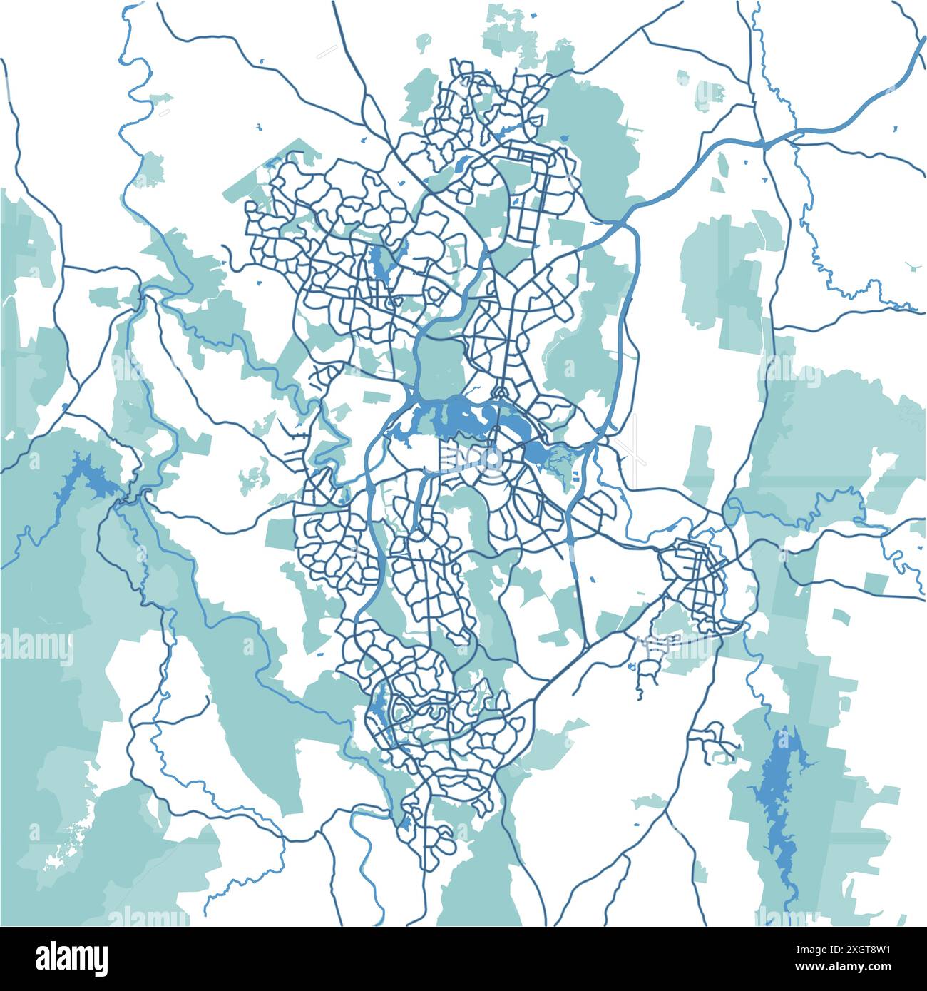 Carte de Canberra en Australie en bleu. Contient un vecteur en couches avec routes eau, parcs, etc Illustration de Vecteur