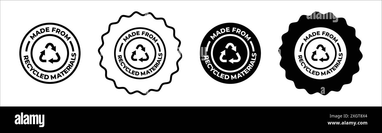 Fabriqué à partir de matériaux recyclés icône logo signe vectoriel contour en noir et blanc Illustration de Vecteur