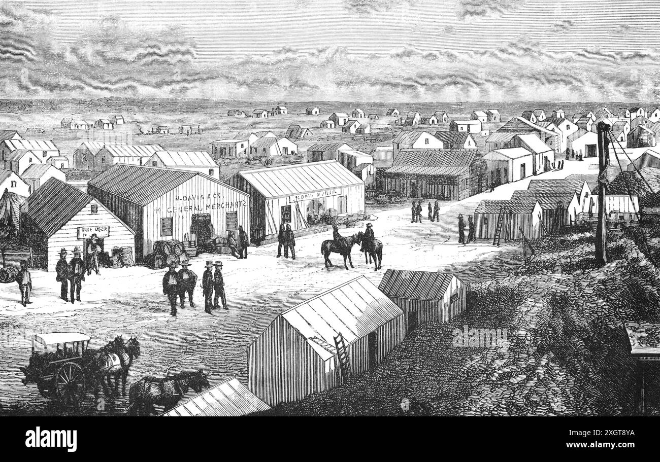 Ville diamantaire de Dutoitspan ou du toit's Pan, aujourd'hui Kimberley, mines de diamants, Afrique du Sud illustration historique 1886 Banque D'Images