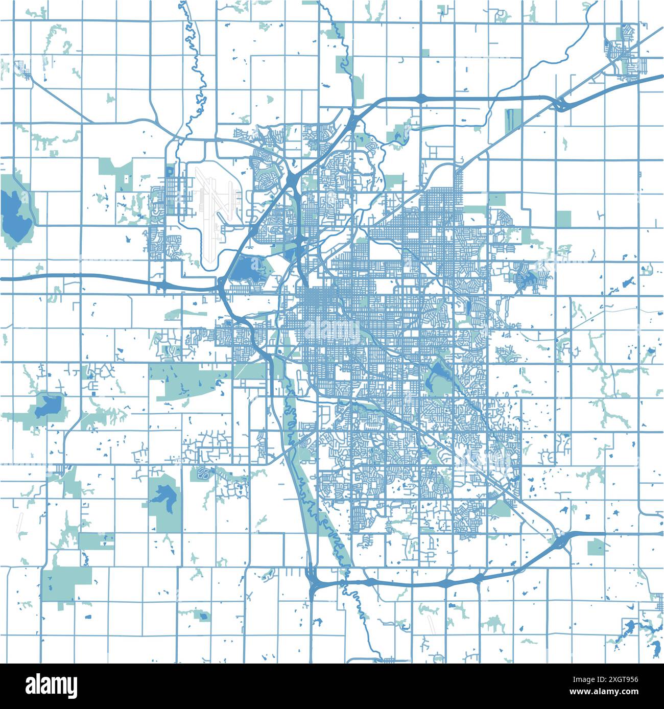 Carte de Lincoln dans le Nebraska en bleu. Contient un vecteur en couches avec routes eau, parcs, etc Illustration de Vecteur