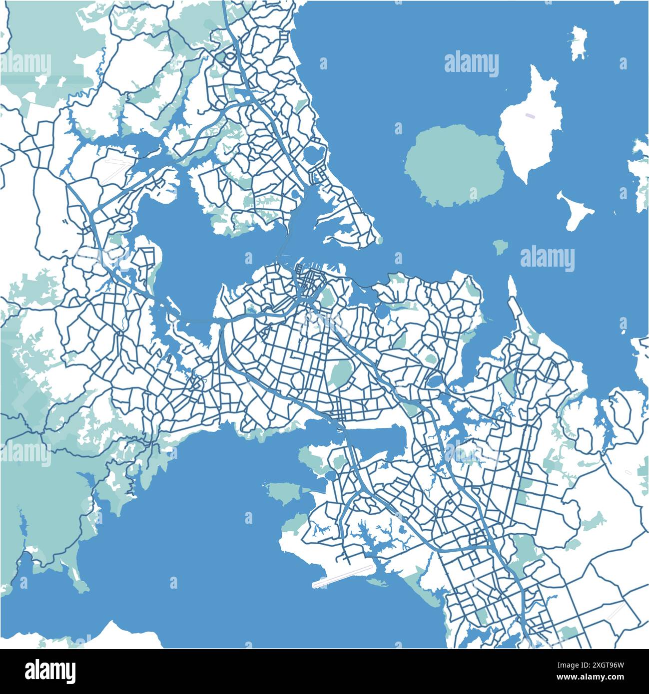 Carte d'Auckland en Nouvelle-Zélande en bleu. Contient un vecteur en couches avec routes eau, parcs, etc Illustration de Vecteur
