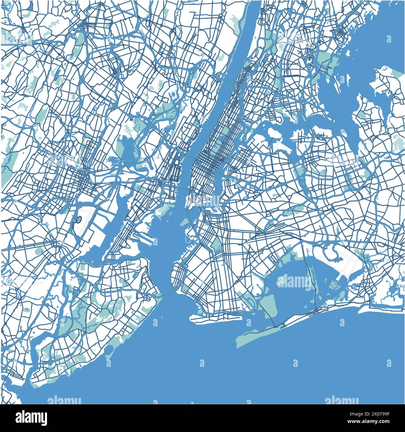 Carte de New York à New York en bleu. Contient un vecteur en couches avec routes eau, parcs, etc Illustration de Vecteur
