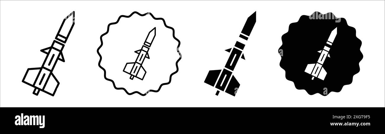 Contour de vecteur de signe de logo d'icône de missile en couleur noire et blanche Illustration de Vecteur