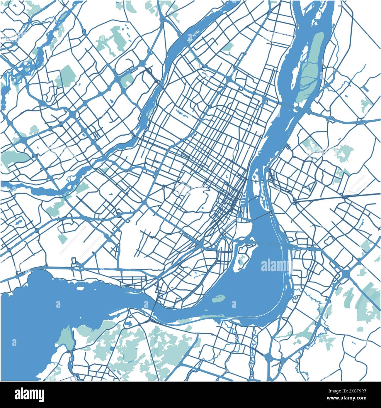 Carte de Montréal au Canada en bleu. Contient un vecteur en couches avec routes eau, parcs, etc Illustration de Vecteur
