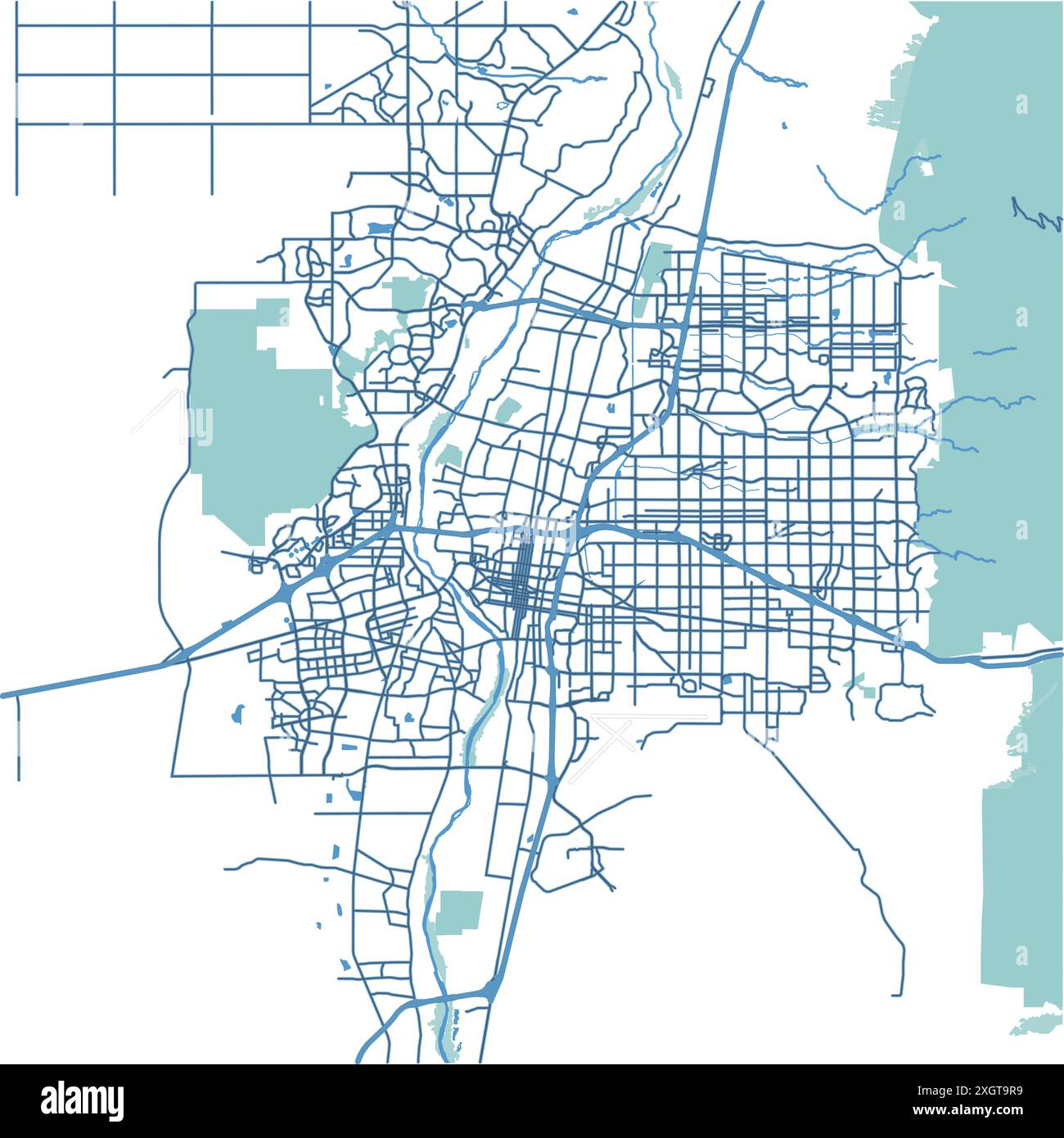 Carte d'Albuquerque au Nouveau-Mexique en bleu. Contient un vecteur en couches avec routes eau, parcs, etc Illustration de Vecteur