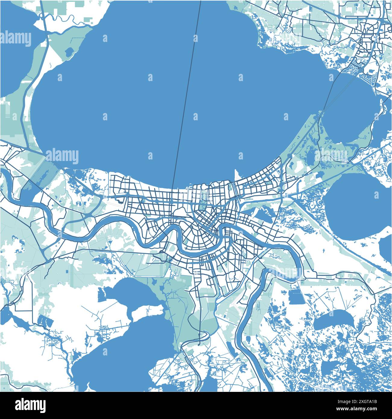 Carte de la Nouvelle-Orléans en Louisiane en bleu. Contient un vecteur en couches avec routes eau, parcs, etc Illustration de Vecteur