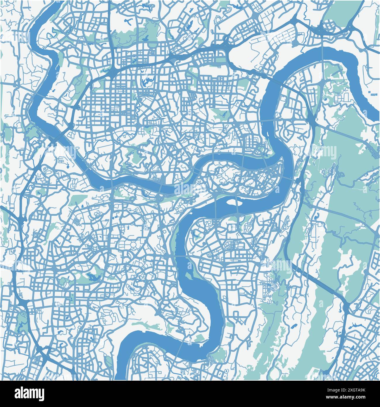 Carte de Chongqing en Chine en bleu. Contient un vecteur en couches avec routes eau, parcs, etc Illustration de Vecteur