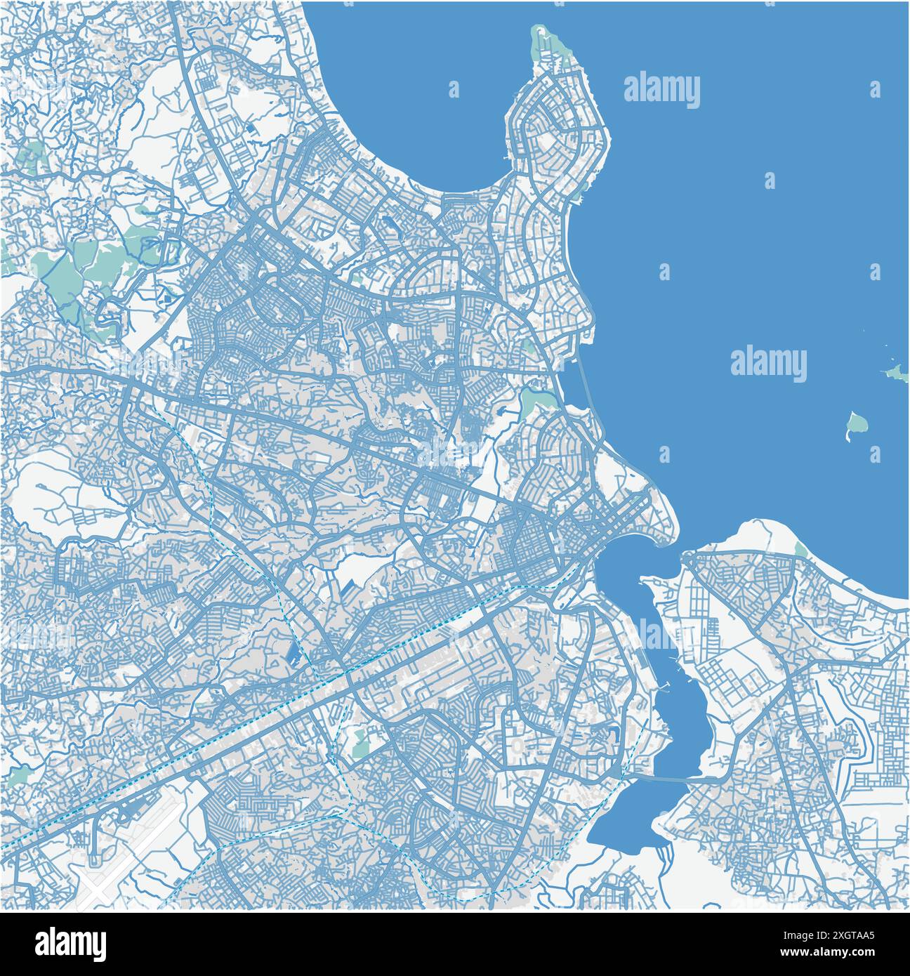 Carte de Dar es Salaam en Tanzanie en bleu. Contient un vecteur en couches avec routes eau, parcs, etc Illustration de Vecteur