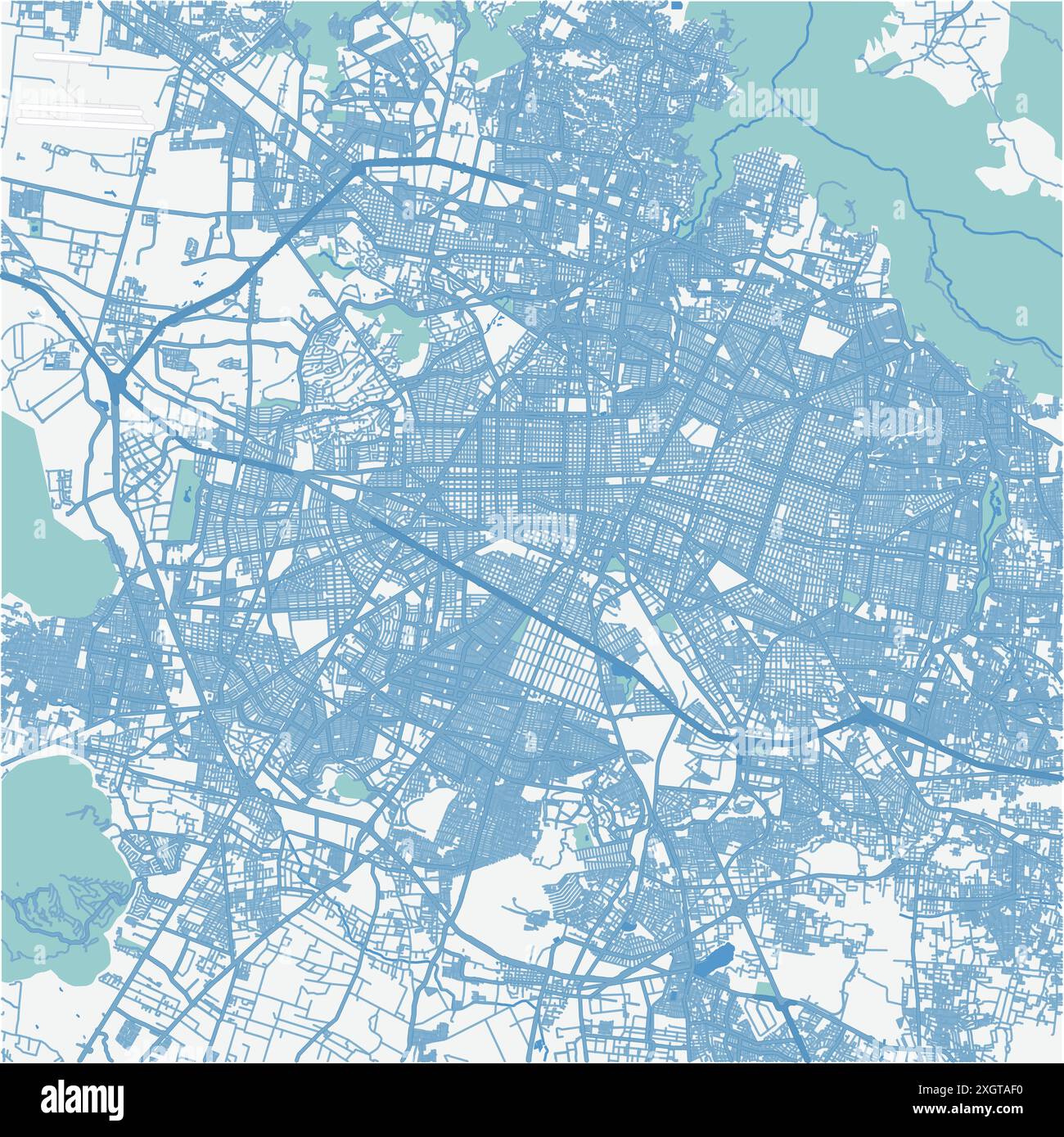 Carte de Guadalajara au Mexique en bleu. Contient un vecteur en couches avec routes eau, parcs, etc Illustration de Vecteur