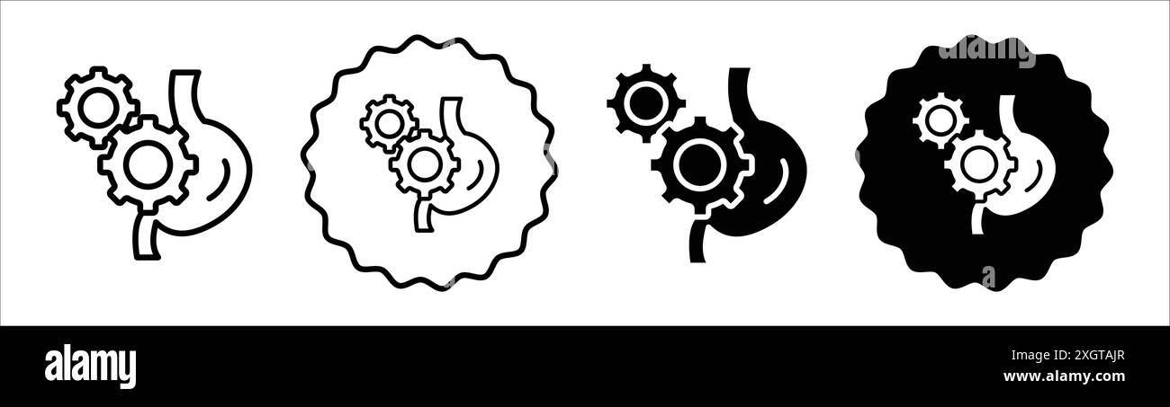 Icône de système digestif de travail logo signe contour de vecteur de couleur noire et blanche Illustration de Vecteur