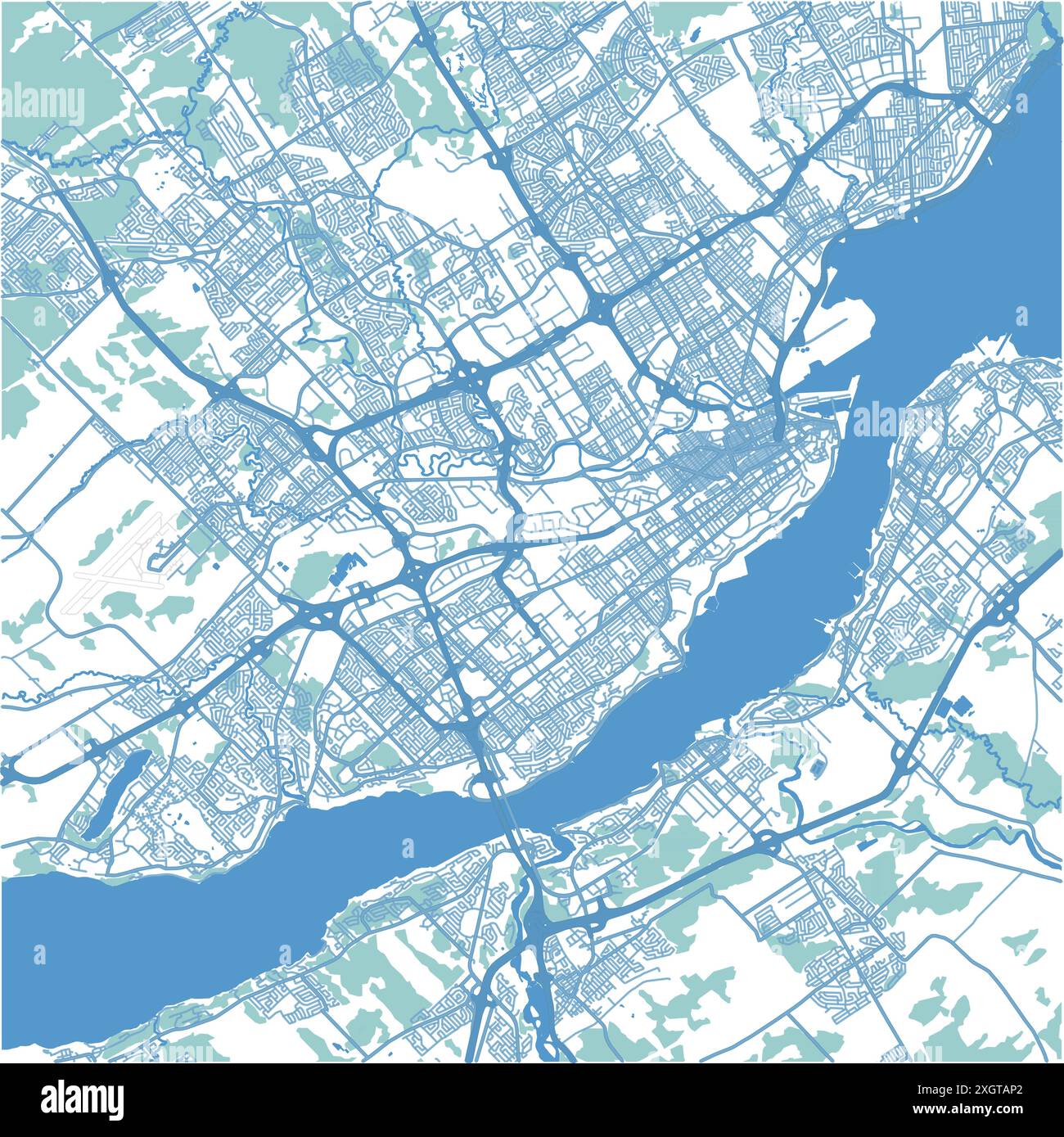 Carte de la ville de Québec au Canada en bleu. Contient un vecteur en couches avec routes eau, parcs, etc Illustration de Vecteur