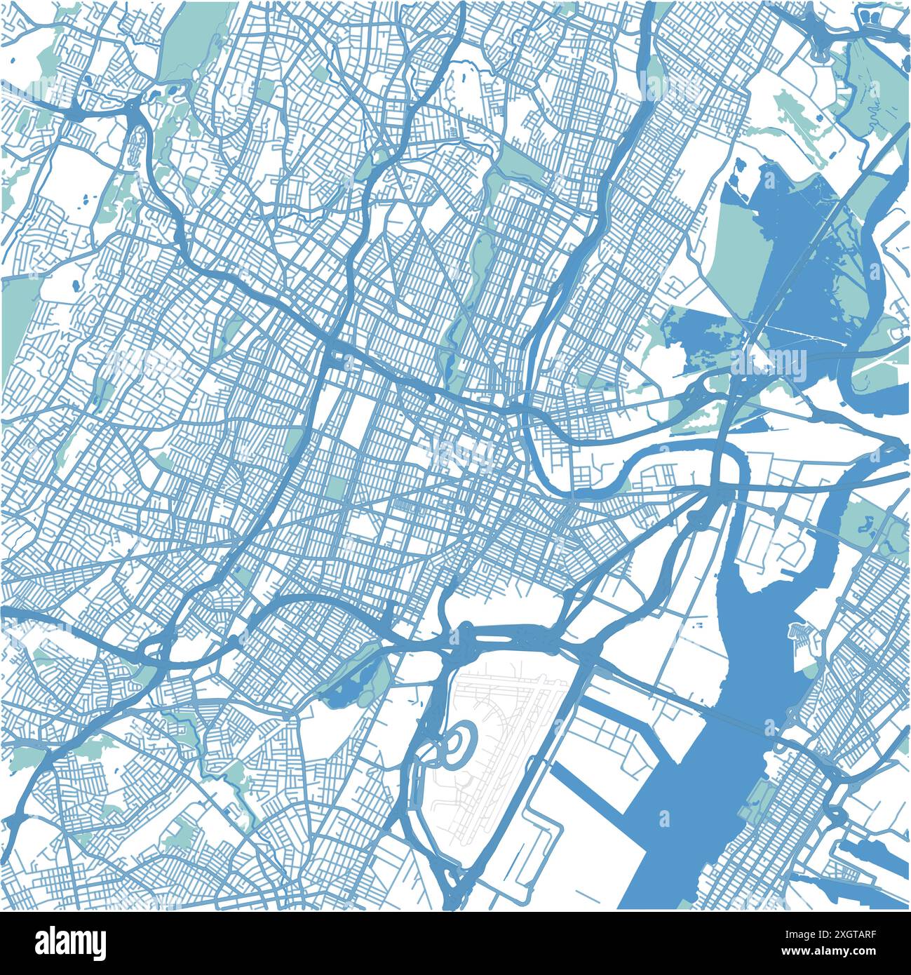 Carte de Newark dans le New Jersey en bleu. Contient un vecteur en couches avec routes eau, parcs, etc Illustration de Vecteur