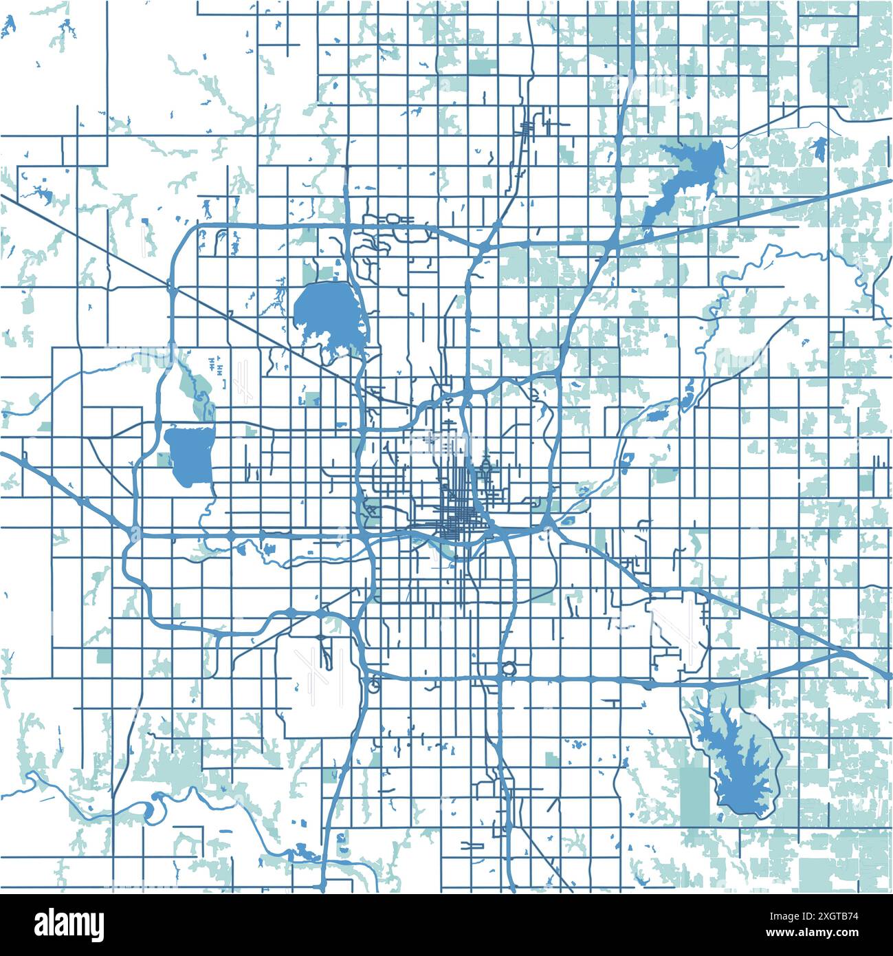Carte de Oklahoma City en Oklahoma en bleu. Contient un vecteur en couches avec routes eau, parcs, etc Illustration de Vecteur