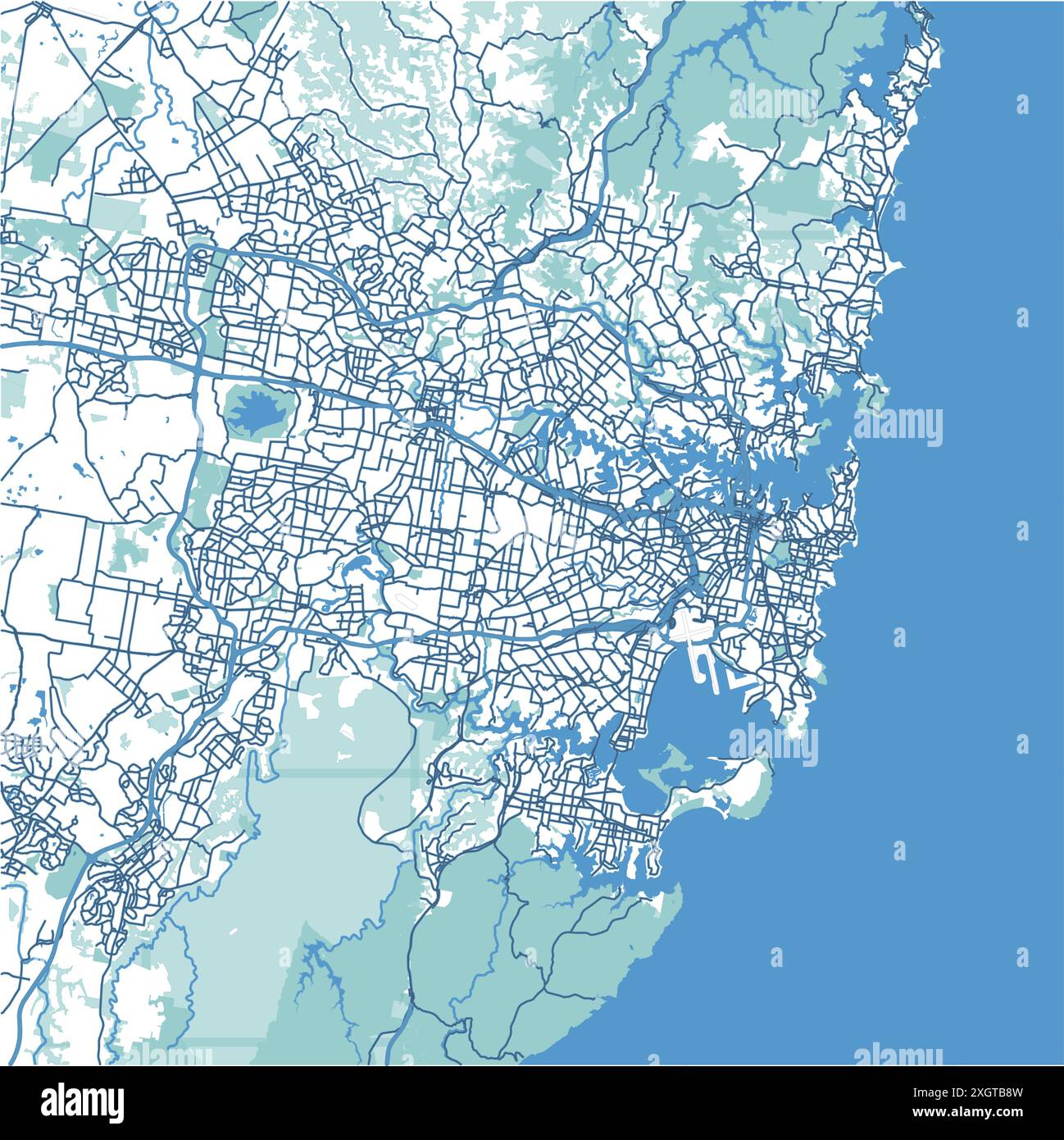 Carte de Sydney en Australie en bleu. Contient un vecteur en couches avec routes eau, parcs, etc Illustration de Vecteur