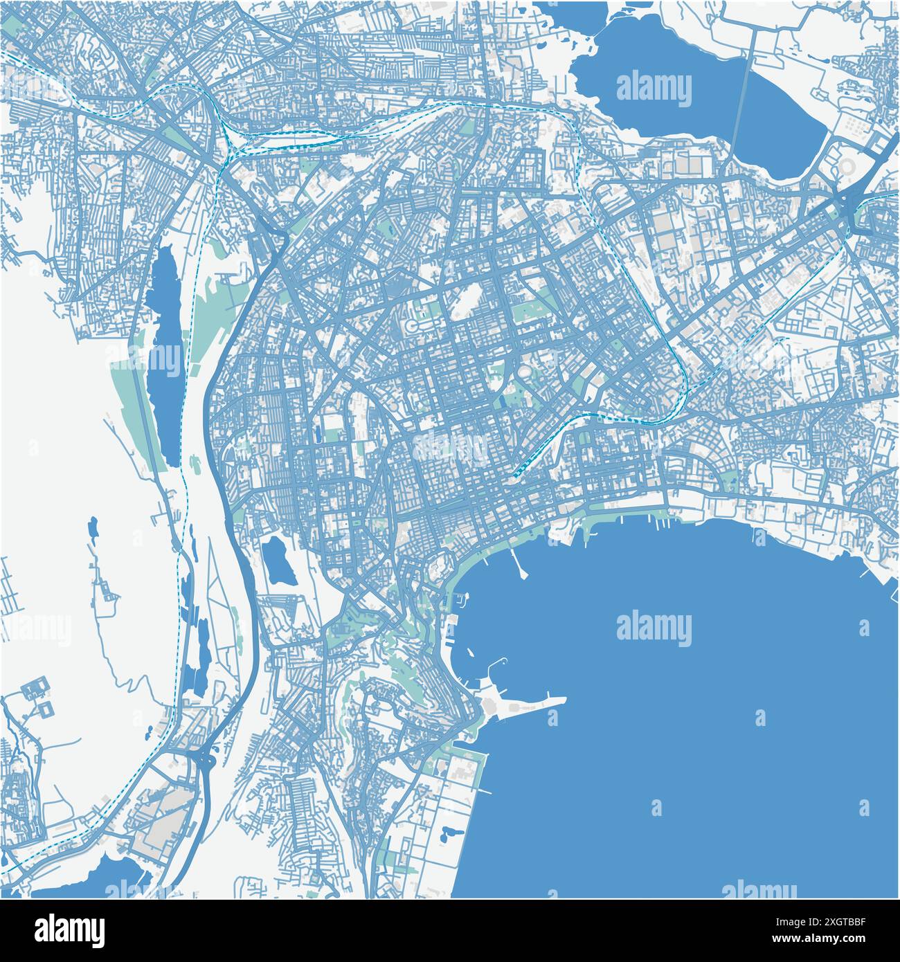Carte de Bakou en Azerbaïdjan en bleu. Contient un vecteur en couches avec routes eau, parcs, etc Illustration de Vecteur