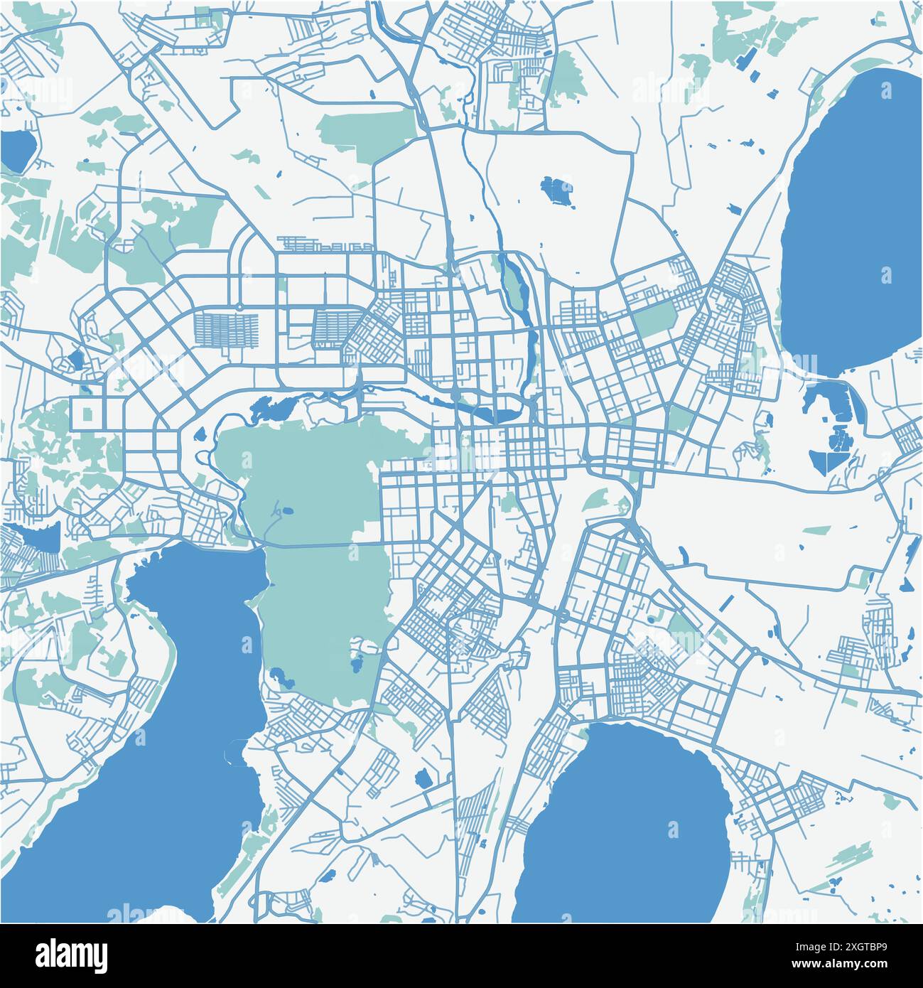 Carte de Tcheliabinsk en Russie en bleu. Contient un vecteur en couches avec routes eau, parcs, etc Illustration de Vecteur
