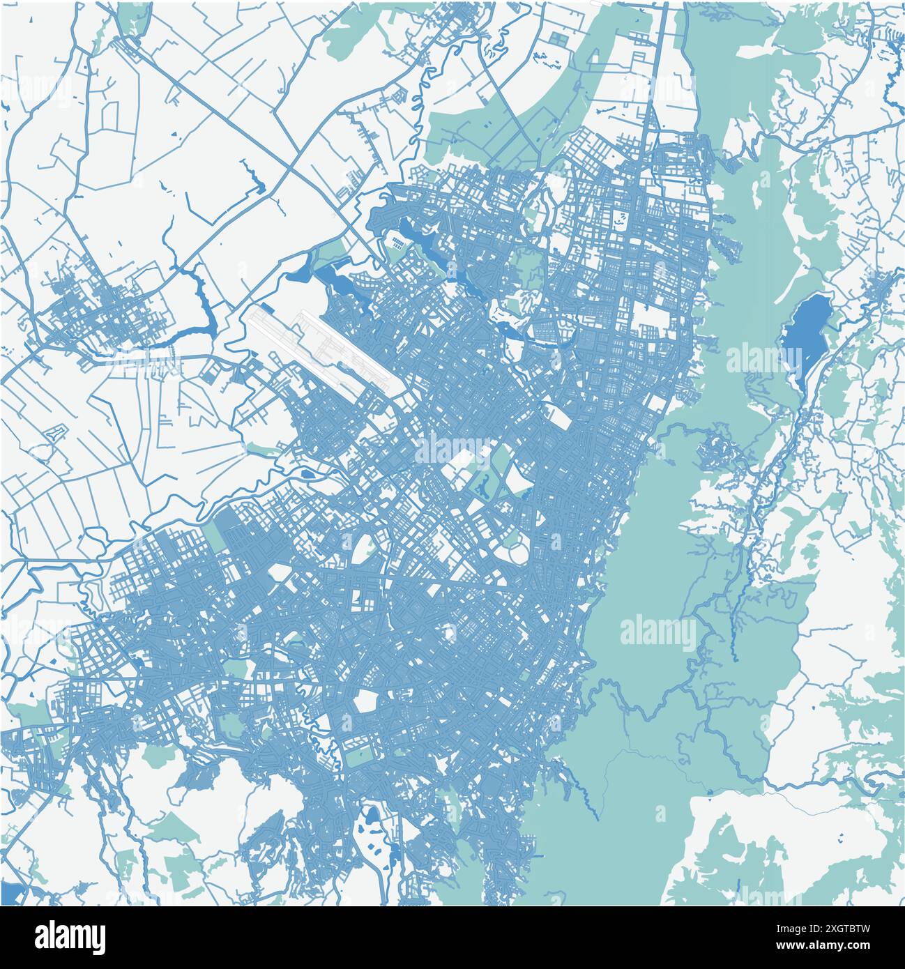 Carte de Bogota en Colombie en bleu. Contient un vecteur en couches avec routes eau, parcs, etc Illustration de Vecteur