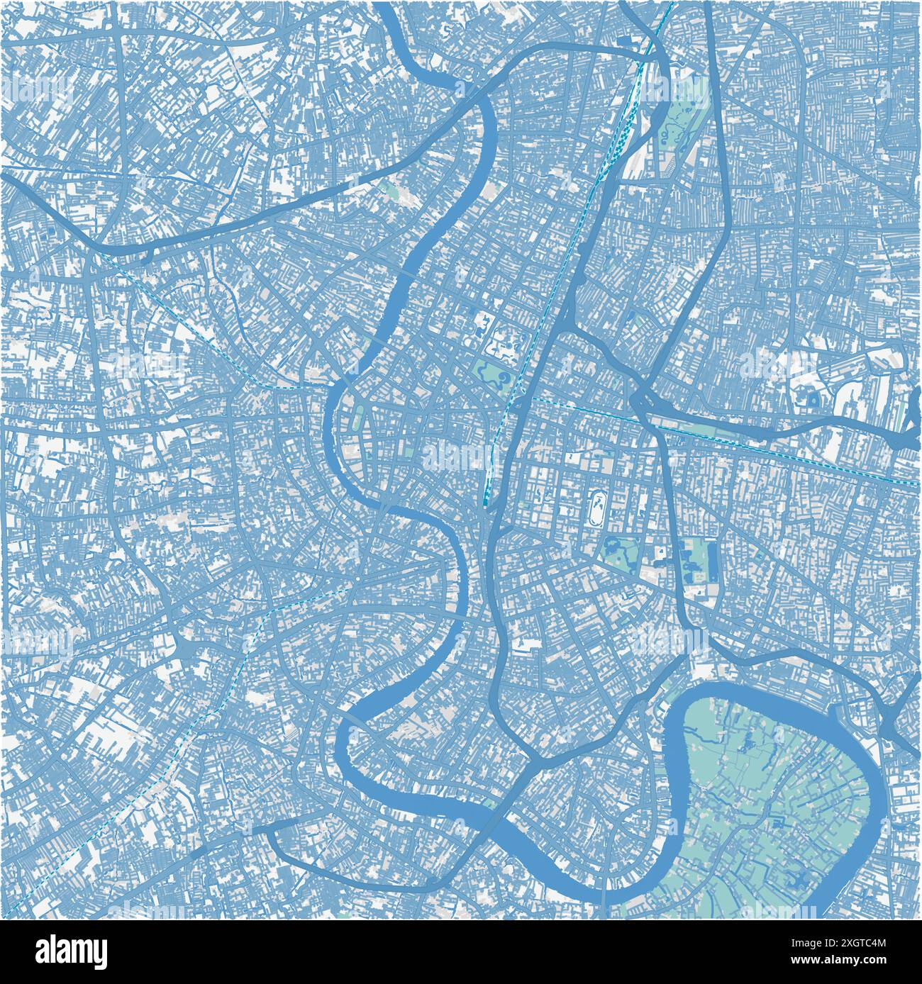 Carte de Bangkok en Thaïlande en bleu. Contient un vecteur en couches avec routes eau, parcs, etc Illustration de Vecteur