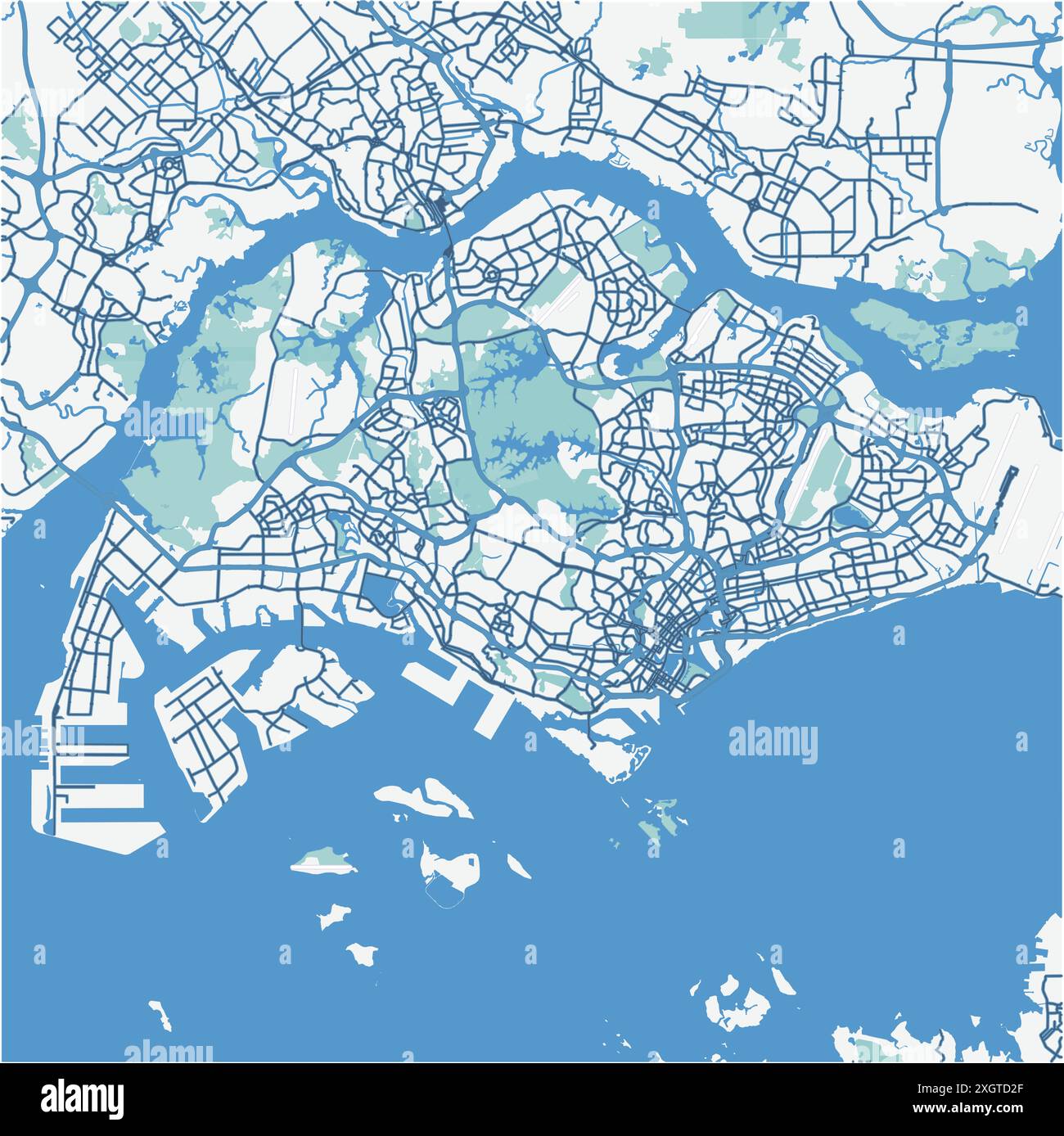 Carte de Singapour à Singapour en bleu. Contient un vecteur en couches avec routes eau, parcs, etc Illustration de Vecteur
