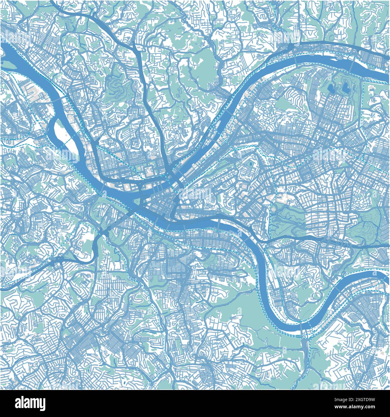 Carte de Pittsburgh en Pennsylvanie en bleu. Contient un vecteur en couches avec routes eau, parcs, etc Illustration de Vecteur