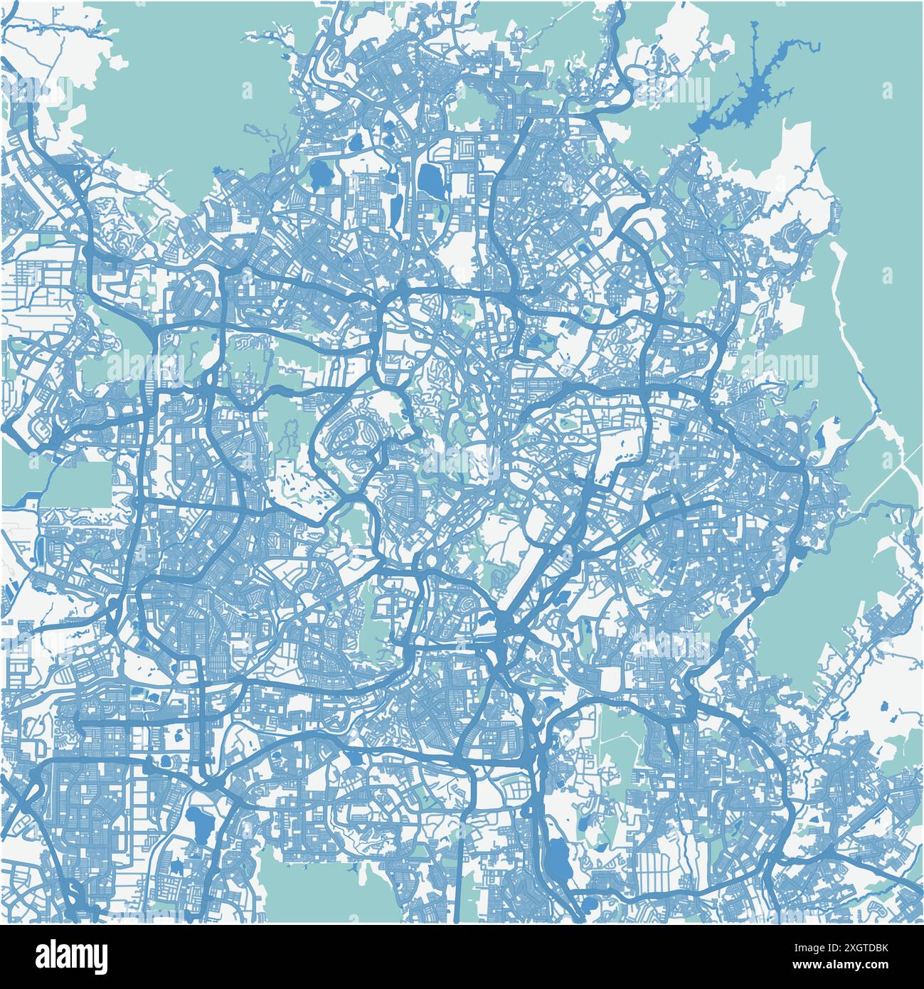 Carte de Kuala Lumpur en Malaisie en bleu. Contient un vecteur en couches avec routes eau, parcs, etc Illustration de Vecteur