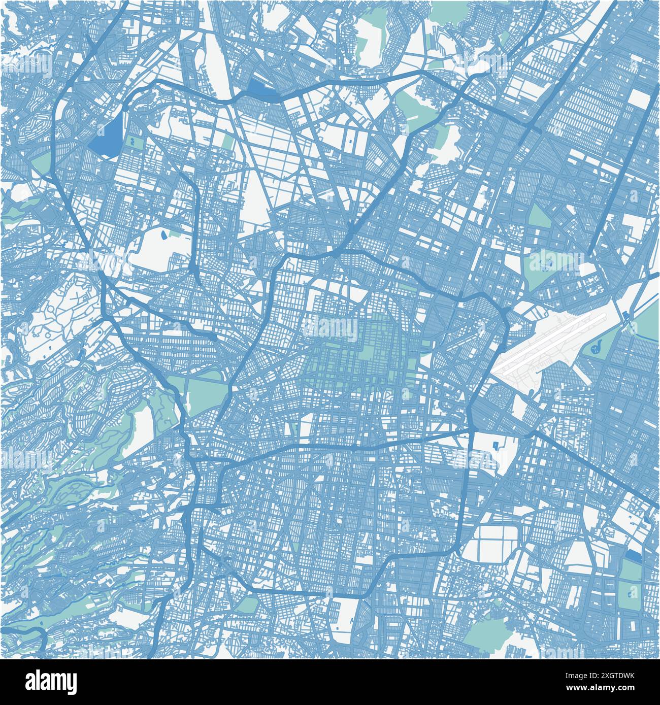 Carte de Mexico City au Mexique en bleu. Contient un vecteur en couches avec routes eau, parcs, etc Illustration de Vecteur