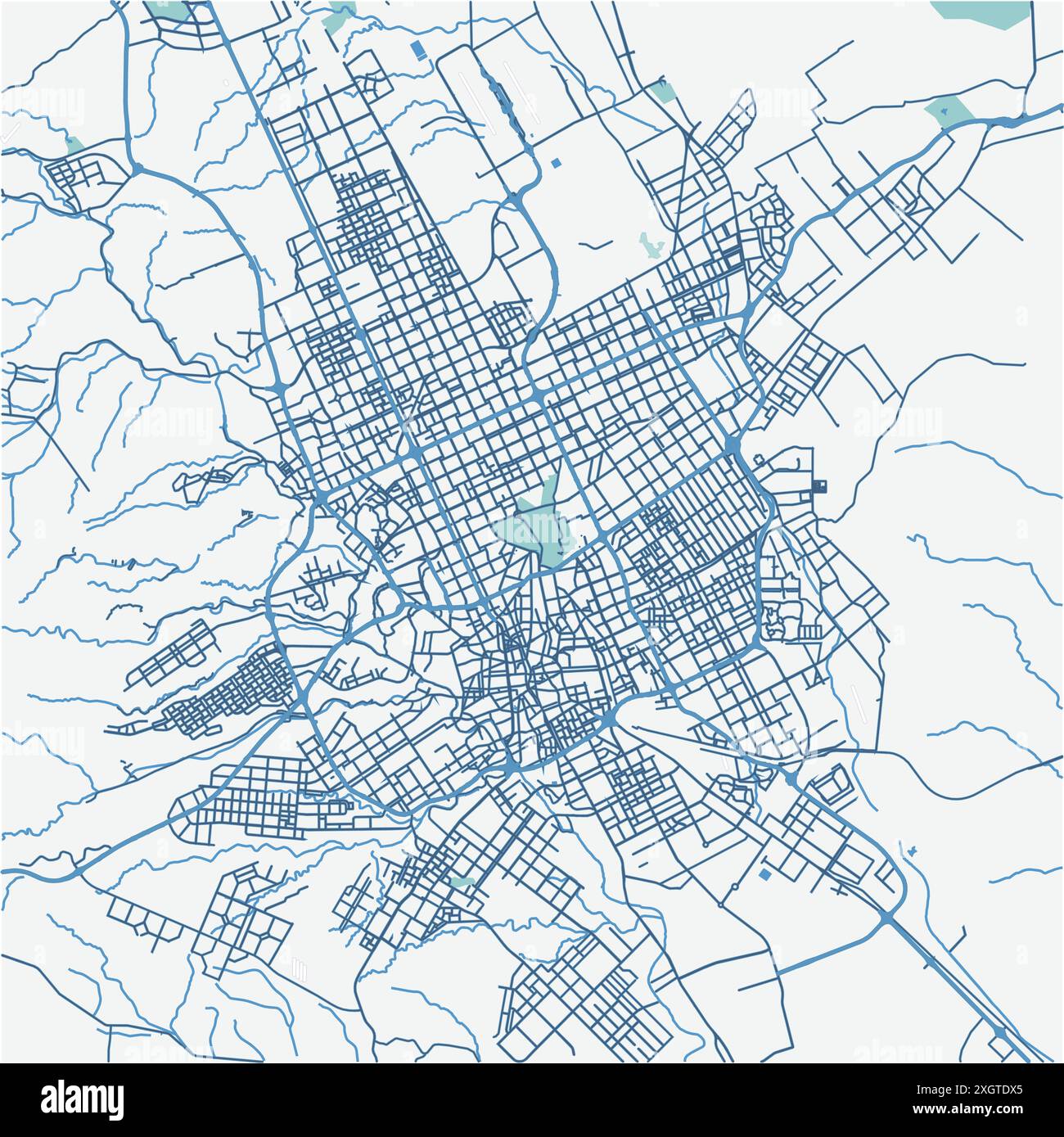 Carte de Riyad en Arabie Saoudite en bleu. Contient un vecteur en couches avec routes eau, parcs, etc Illustration de Vecteur