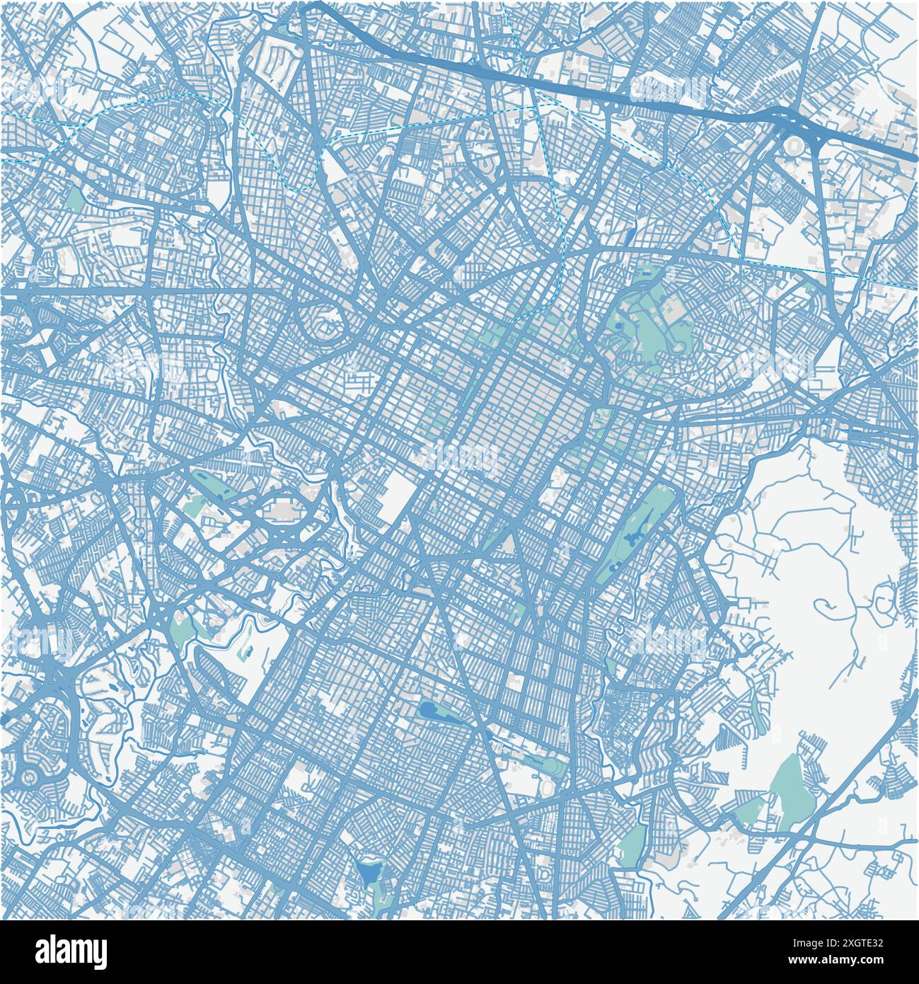 Carte de Puebla au Mexique en bleu. Contient un vecteur en couches avec routes eau, parcs, etc Illustration de Vecteur