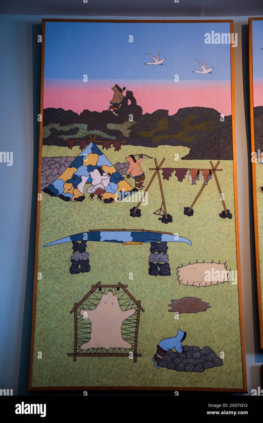 Peinture d'un camp inuit au Centre d'accueil Unikkaarvik sur la rue Sinaa à Iqaluit, Nunavut, Canada Banque D'Images