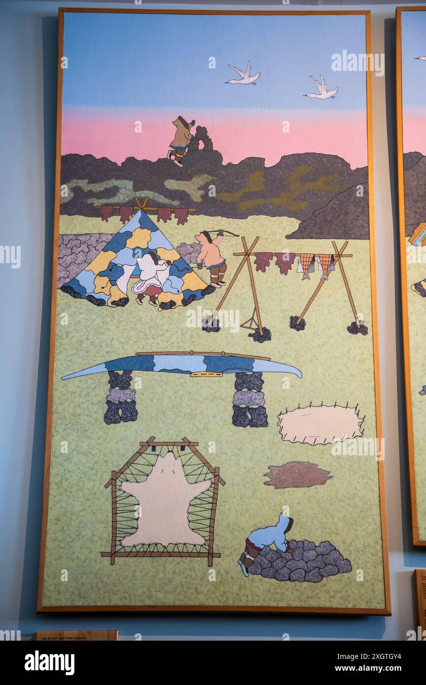 Peinture d'un camp inuit au Centre d'accueil Unikkaarvik sur la rue Sinaa à Iqaluit, Nunavut, Canada Banque D'Images