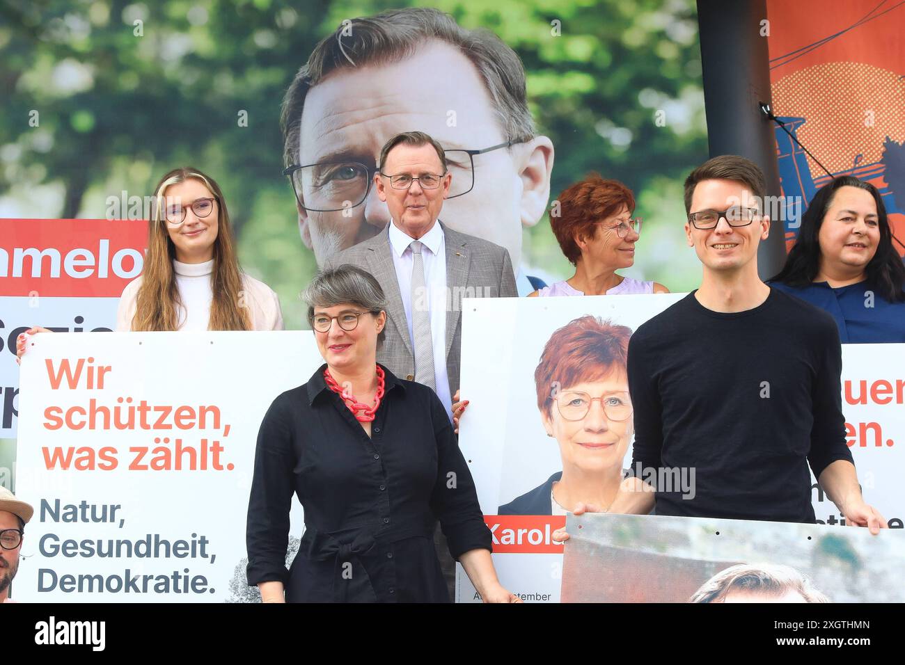 Präsentation der Wahlkampfkampanie der Linken in Thüringen zur Landtagswahl Erfurt, 10.07.2024 - Präsentation der Wahlkampfkampanie der Linken in Thüringen zur Landtagswahl im Zughafen in Erfurt Foto : Matthias Gränzdörfer Thüringen Allemagne *** présentation de l'entreprise de campagne du Parti de gauche en Thuringe pour les élections d'État Erfurt, 10 07 2024 présentation de l'entreprise de campagne du Parti de gauche de Thuringe pour l'élection de l'État dans le port ferroviaire d'Erfurt photo Matthias Gränzdörfer Thuringe Allemagne Copyright : xMatthiasxGränzdörferx Banque D'Images