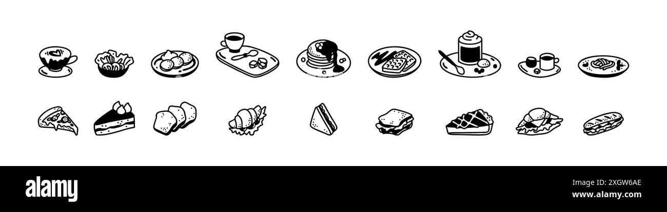 Éléments de design minimaliste pour le petit déjeuner. Menu bohémien. Brunch, déjeuner, dîner éléments dessinés à la main. Dessin d'esquisse. Esthétique du café Illustration de Vecteur Éléments de design minimaliste pour le petit déjeuner. Menu bohémien. Brunch, déjeuner, dîner éléments dessinés à la main. Dessin d'esquisse. Esthétique du café Illustration de Vecteur