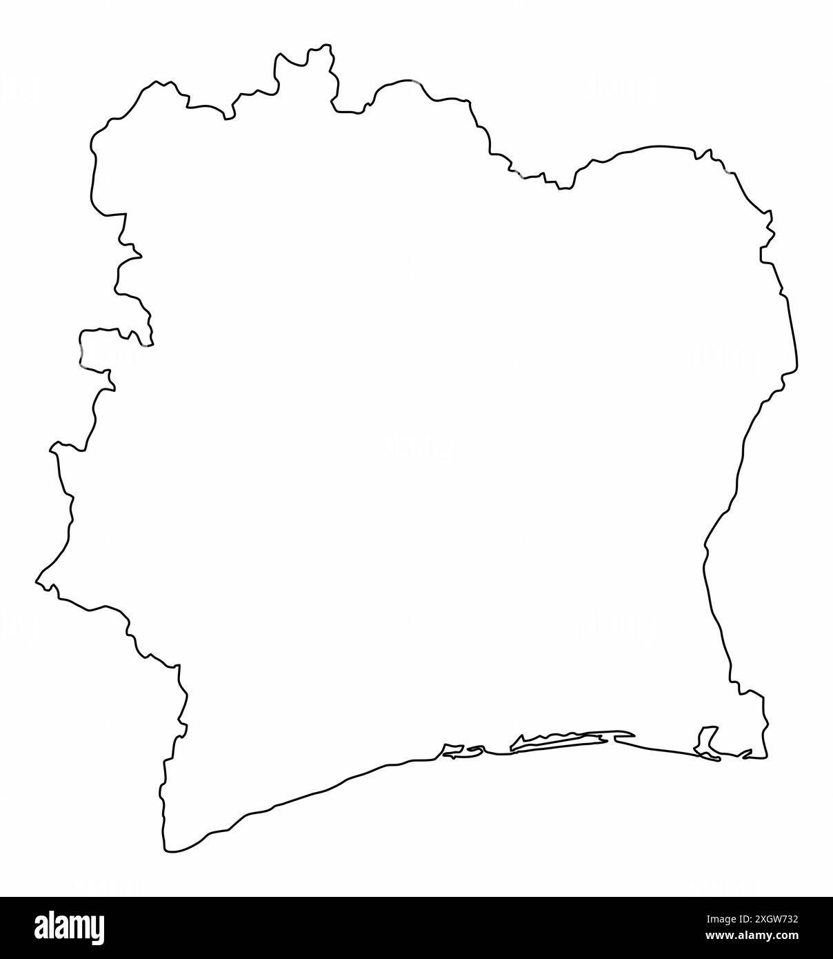 Carte de contour de Côte d'Ivoire isolé sur fond blanc Illustration de Vecteur
