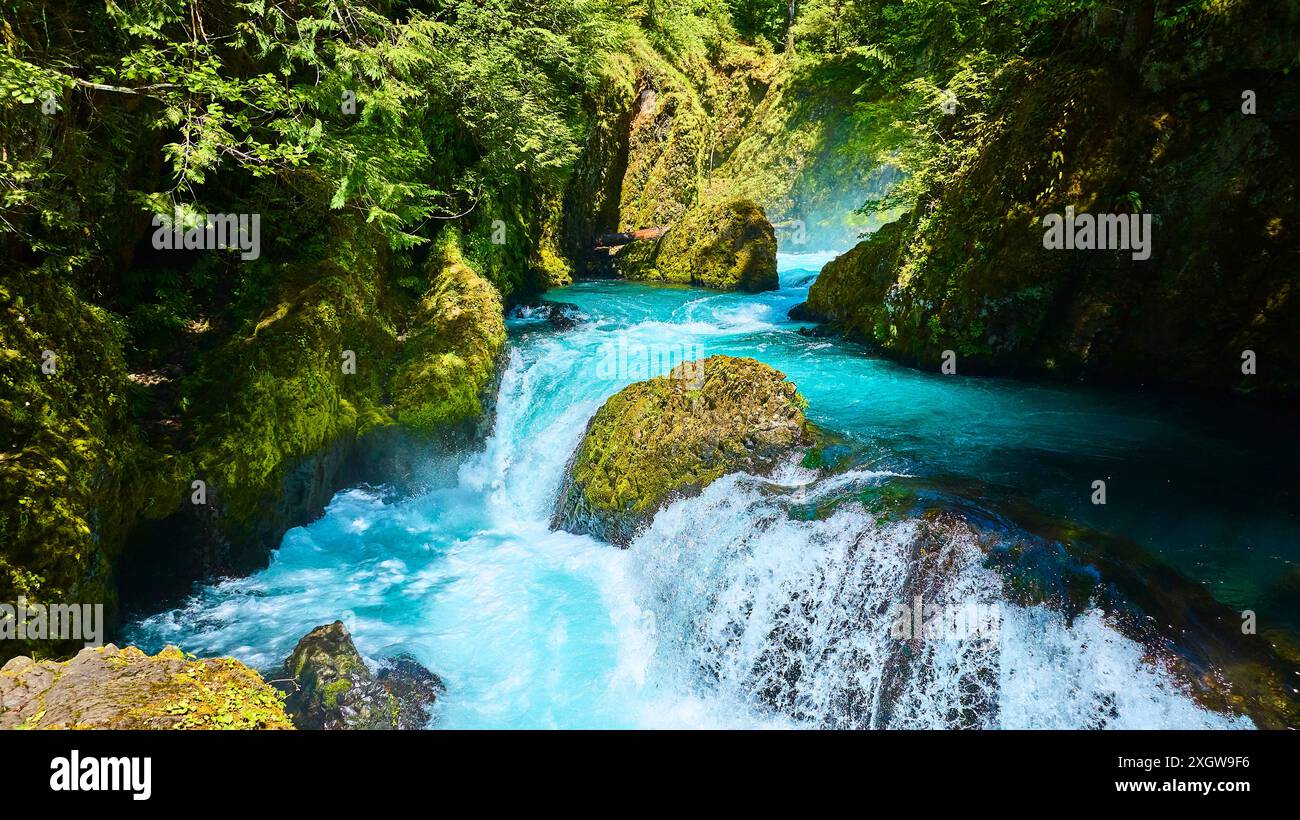 Vol aérien au-dessus des rapides turquoise luxuriants de Columbia gorge Banque D'Images