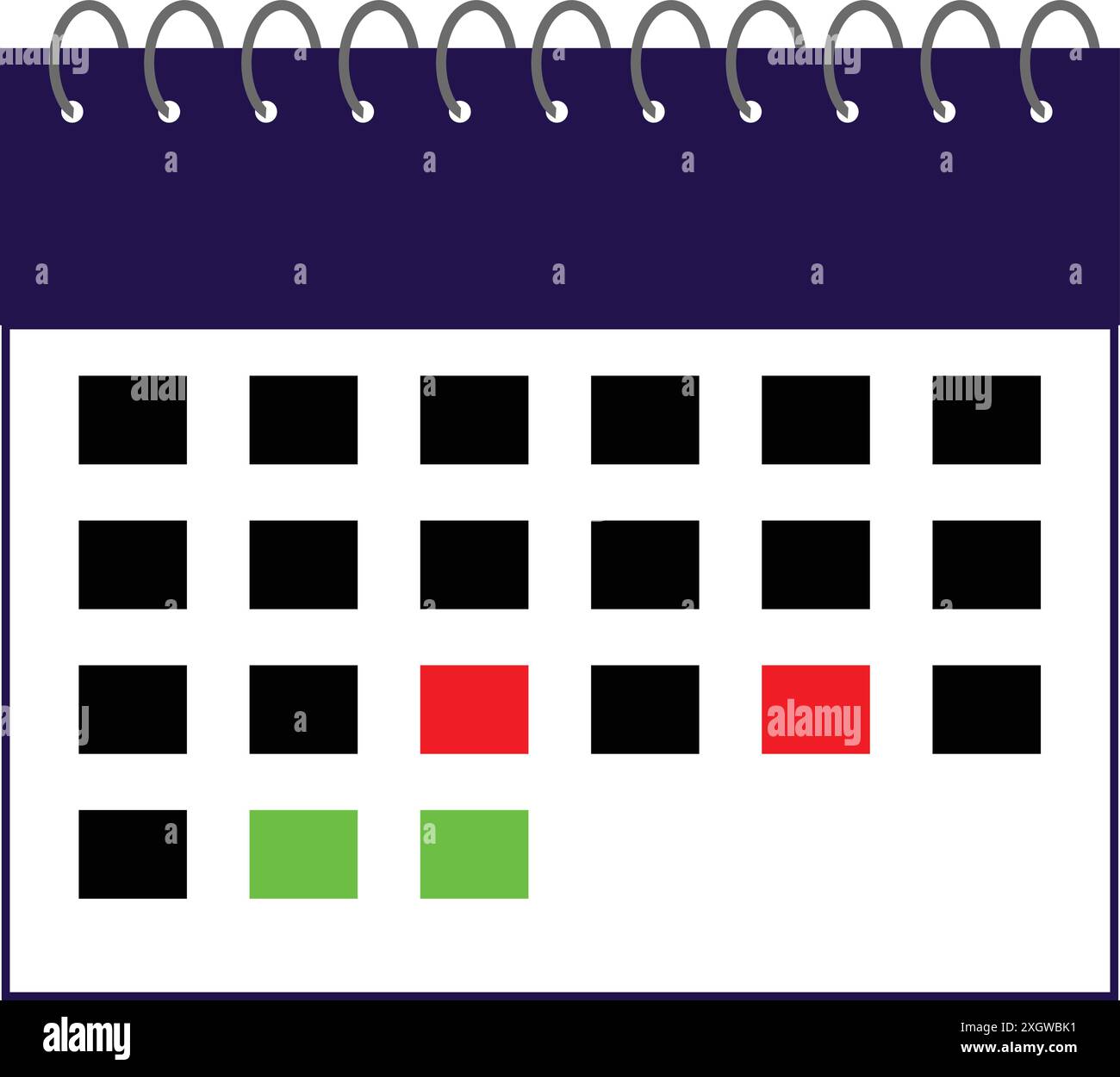 Couleur de l'icône du calendrier, symbole du calendrier date mise en surbrillance, icône du calendrier, graphique du calendrier, calendrier avec reliure printanière Illustration de Vecteur