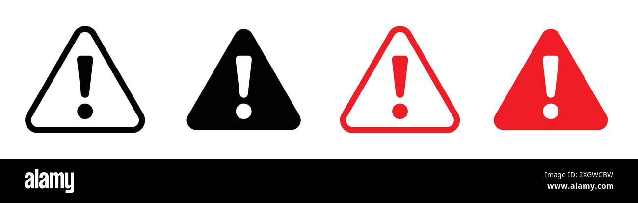 Contour de vecteur de signe de logo d'icône d'attention en noir et blanc Illustration de Vecteur