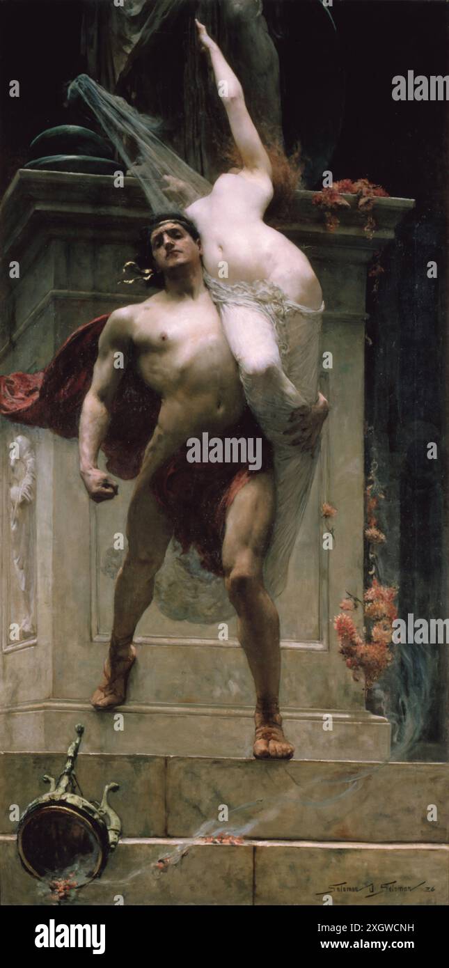Ajax et Cassandra de Solomon J. Solomon, 1886. - Sac de Troie—L'enlèvement de Cassandre par Ajax le petit au Temple de Pallas. Banque D'Images