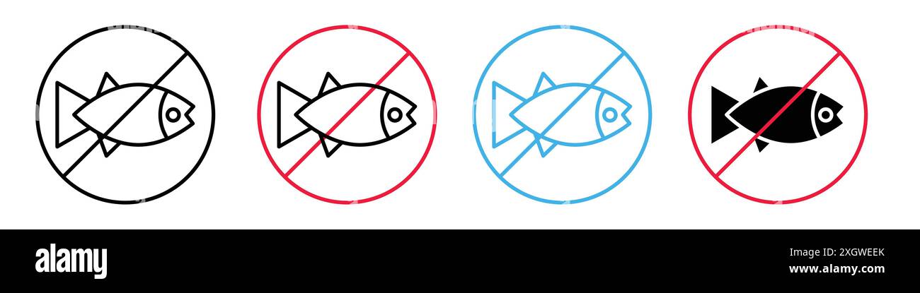 Aucun contour de vecteur de signe de logo d'icône de poisson en couleur noire et blanche Illustration de Vecteur